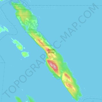 Valdes Island topographic map, elevation, terrain
