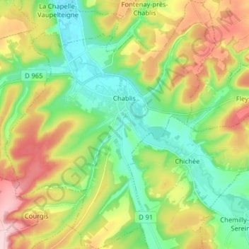 Chablis topographic map, elevation, terrain