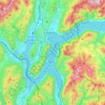 Lac de Lugano topographic map, elevation, terrain