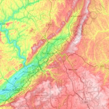 Lackawanna County topographic map, elevation, terrain