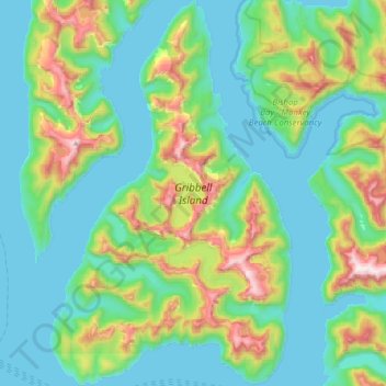 Gribbell Island topographic map, elevation, terrain