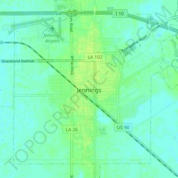 Jennings topographic map, elevation, terrain