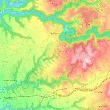 Pampelonne topographic map, elevation, terrain