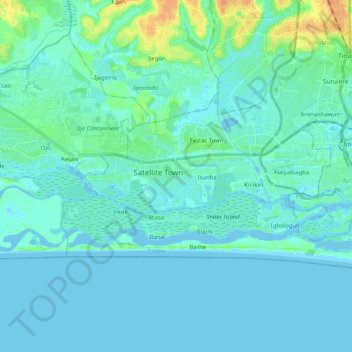 Amuwo Odofin topographic map, elevation, terrain