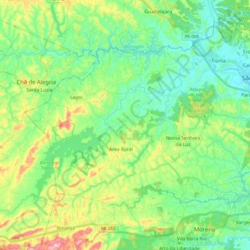 Área Rural topographic map, elevation, terrain