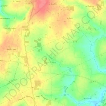 Martigny topographic map, elevation, terrain