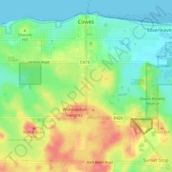 Cowes topographic map, elevation, terrain