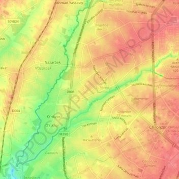 Uchtepa Tumani topographic map, elevation, terrain