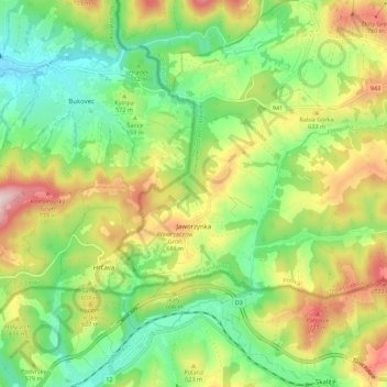 Jaworzynka topographic map, elevation, terrain