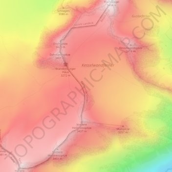 Kesselwandferner topographic map, elevation, terrain