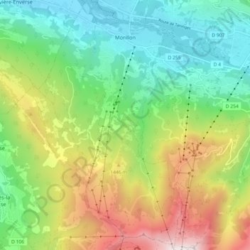 Morillon topographic map, elevation, terrain