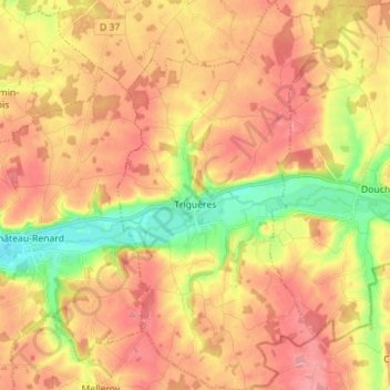 Triguères topographic map, elevation, terrain