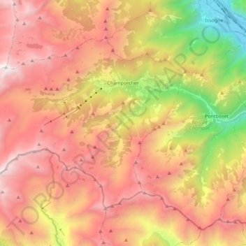 Champorcher topographic map, elevation, terrain