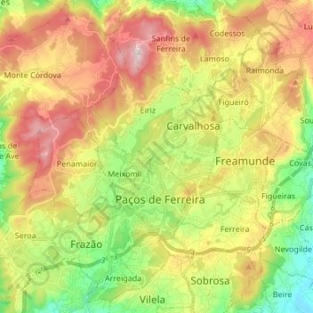 Paços de Ferreira topographic map, elevation, terrain