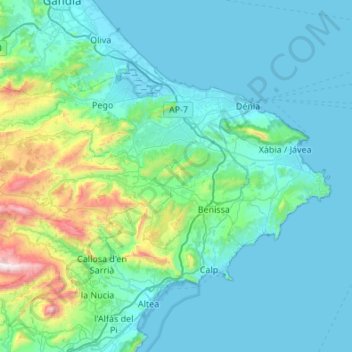 La Marina Alta topographic map, elevation, terrain