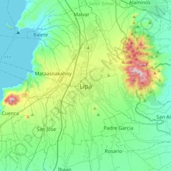 Lipa topographic map, elevation, terrain