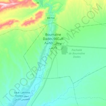 Boumalne Dadès topographic map, elevation, terrain