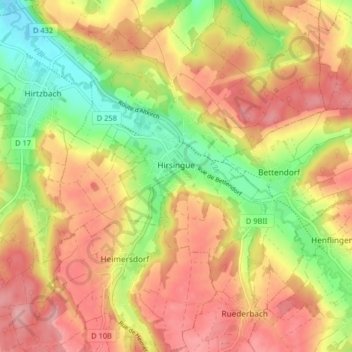 Hirsingue topographic map, elevation, terrain
