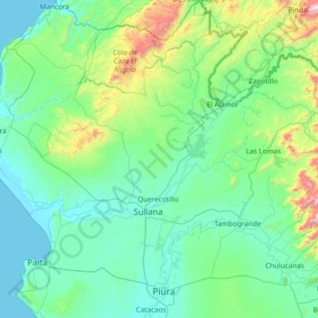 Provincia de Sullana topographic map, elevation, terrain