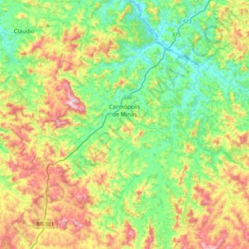 Carmópolis de Minas topographic map, elevation, terrain