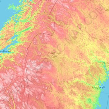 Comté de Jämtland topographic map, elevation, terrain
