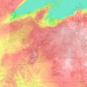Chequamegon-Nicolet National Forest topographic map, elevation, terrain