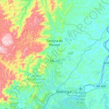 Santana do Paraíso topographic map, elevation, terrain