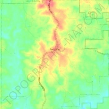 Polkville topographic map, elevation, terrain