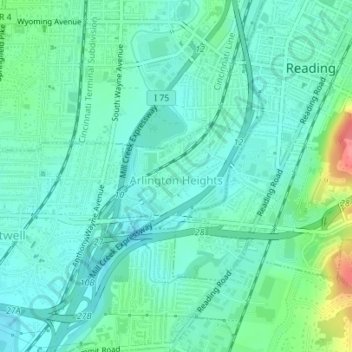 Arlington Heights topographic map, elevation, terrain
