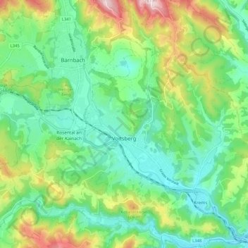 Voitsberg topographic map, elevation, terrain