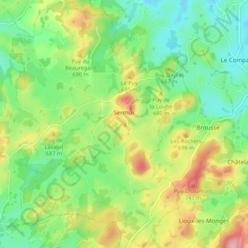 Sermur topographic map, elevation, terrain