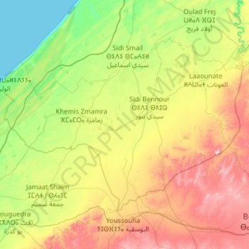 Province de Sidi Bennour topographic map, elevation, terrain