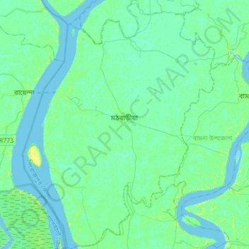 Mathbaria Subdistrict topographic map, elevation, terrain