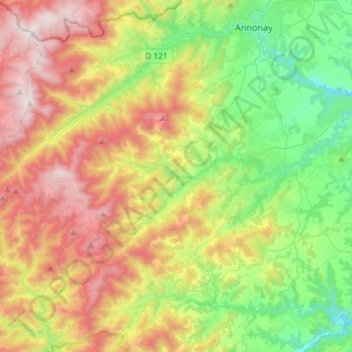 Communauté de communes du Val d'Ay topographic map, elevation, terrain