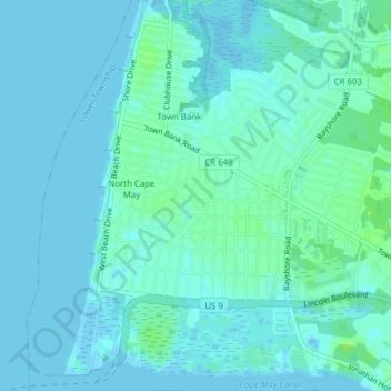 North Cape May topographic map, elevation, terrain