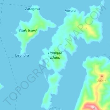 Hanigad Island topographic map, elevation, terrain