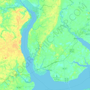 Chowan County topographic map, elevation, terrain