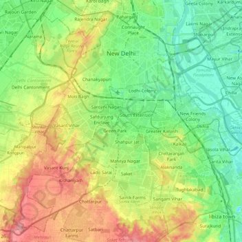 Neu-Delhi topographic map, elevation, terrain