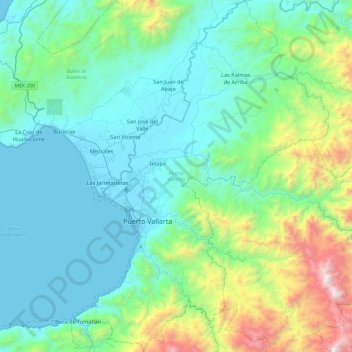 Puerto Vallarta topographic map, elevation, terrain