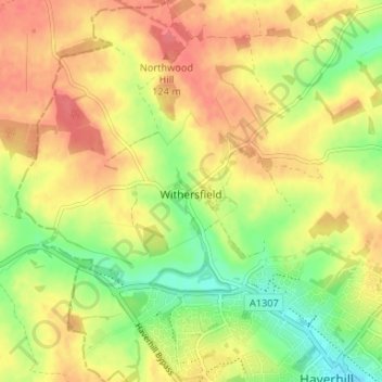 Withersfield topographic map, elevation, terrain