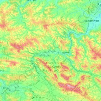 Strzyżów County topographic map, elevation, terrain