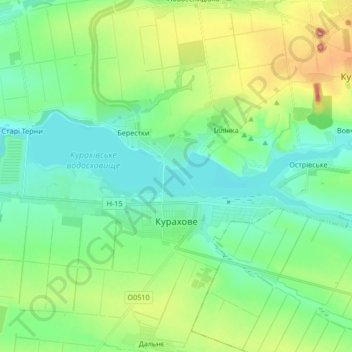 Kurakhove topographic map, elevation, terrain