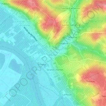 Paillet topographic map, elevation, terrain