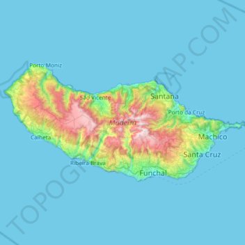 Madeira Island topographic map, elevation, terrain