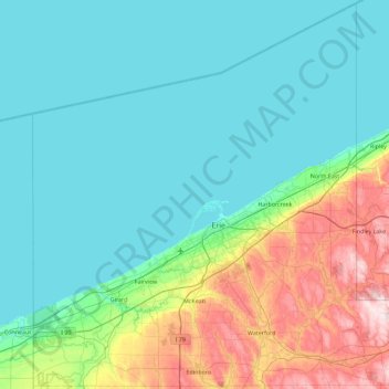 Erie County topographic map, elevation, terrain
