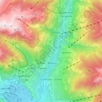 Schenna - Scena topographic map, elevation, terrain