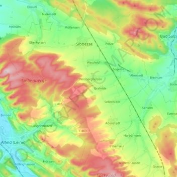 Sibbesse topographic map, elevation, terrain