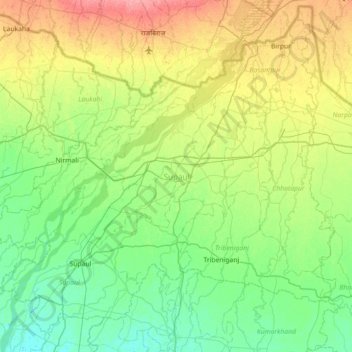 Supaul topographic map, elevation, terrain