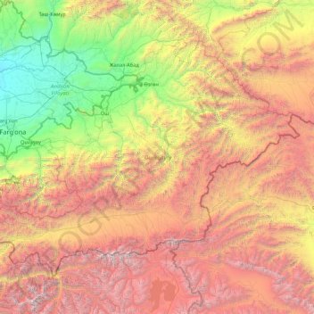 Osh Region topographic map, elevation, terrain
