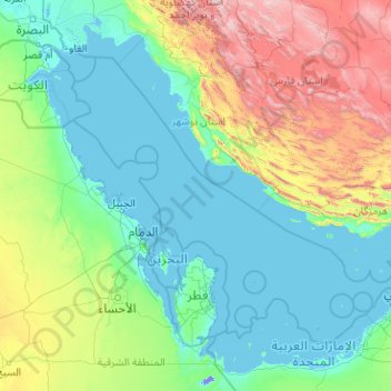 Persian Gulf topographic map, elevation, terrain